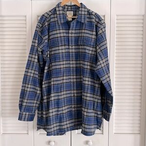 LL Bean Traditional Fit Chamois Blue Plaid Flannel Shirt Men’s Size XXL Tall